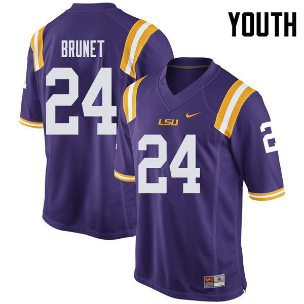Youth #24 Colby Brunet LSU Tigers College Football Jerseys Sale-Purple